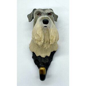 Schnauzer Dog Realistic Head Figurine Hook Gray Cream Heavy Large Leash Towel